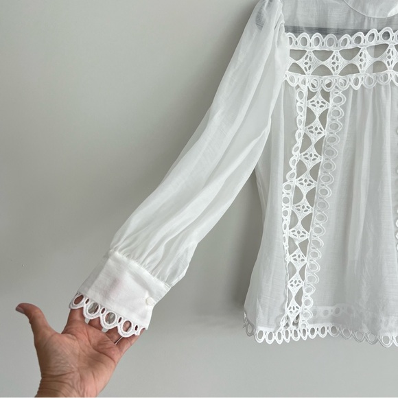 CLOSETTE CHIC NWT White Embroidered Cutout Eyelet Sheer Long Sleeves Blouse Sz M - Picture 6 of 15